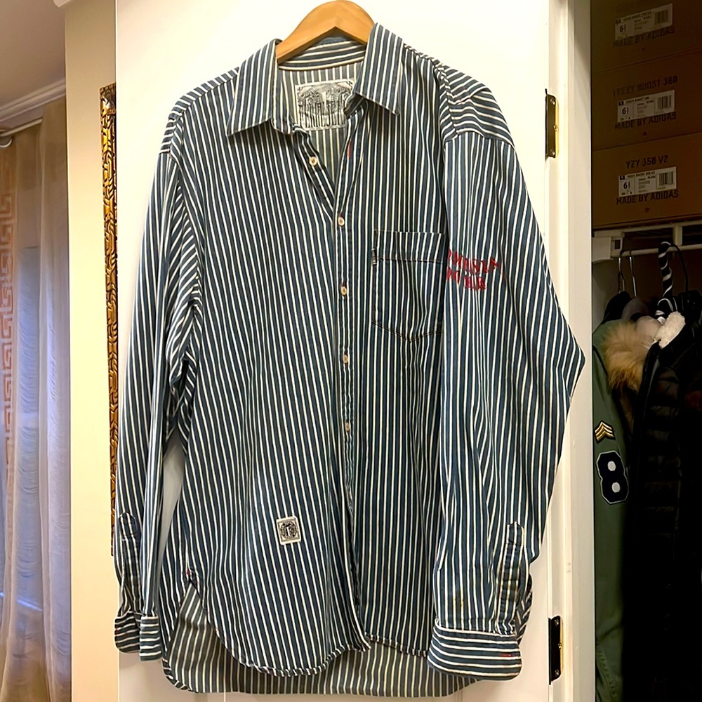 FERRE JEANS BOTTON UP STRIPE SHIRT